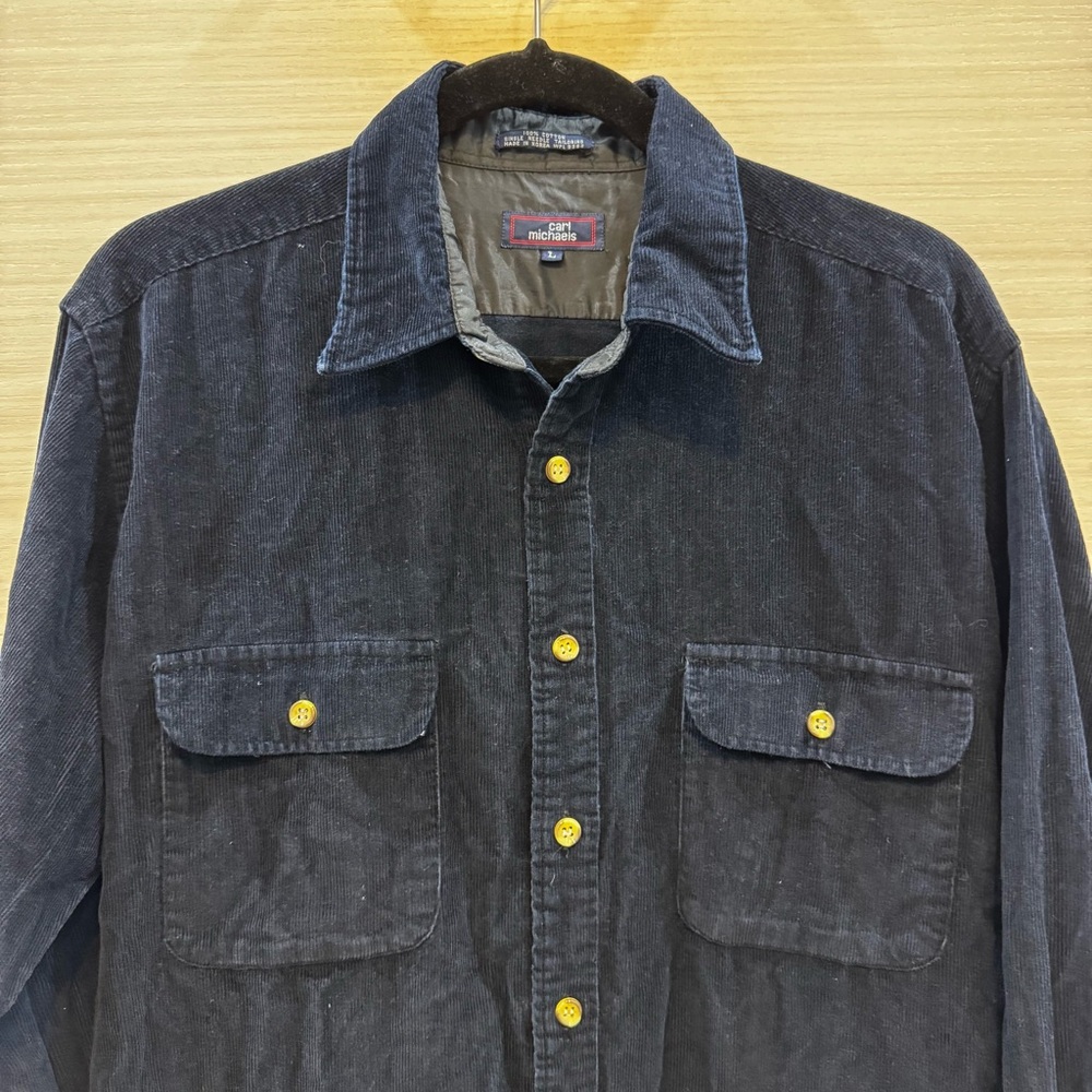 Vintage Carl Michaels Corduroy Casual Button Down Shirt Navy size Large